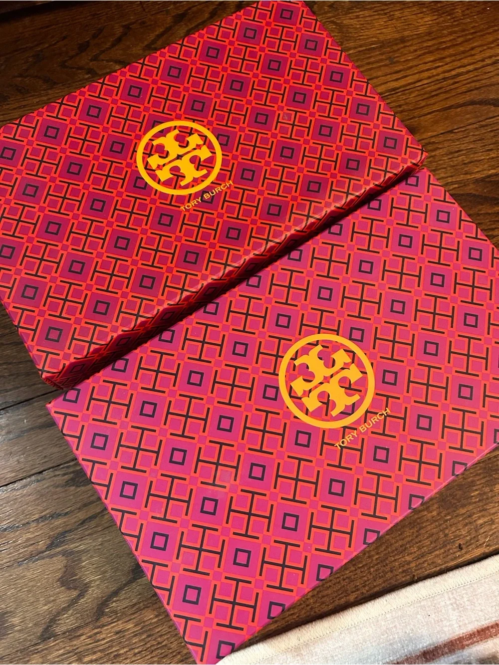 Tory Burch Pink and Purple Patterned Shoe Boxes